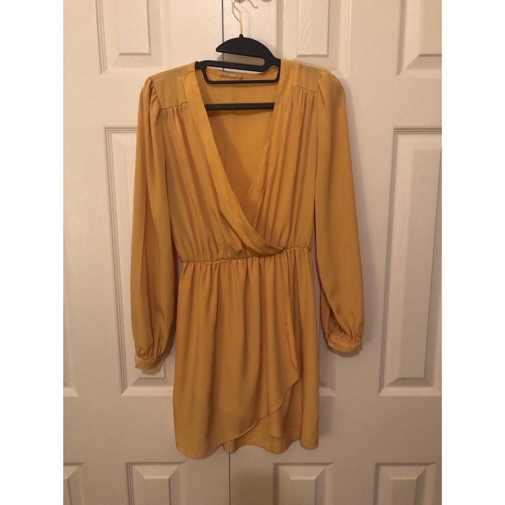 Mustard faux wrap dress - size Small